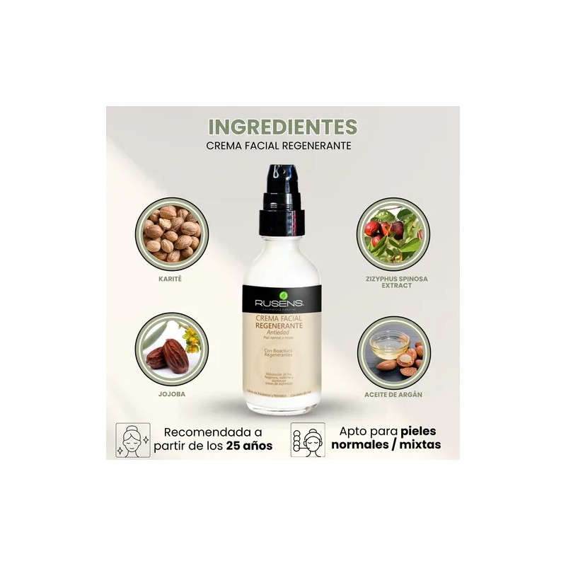 Crema Facial Regenerante Rusens Antiedad 25+ 100% Natural