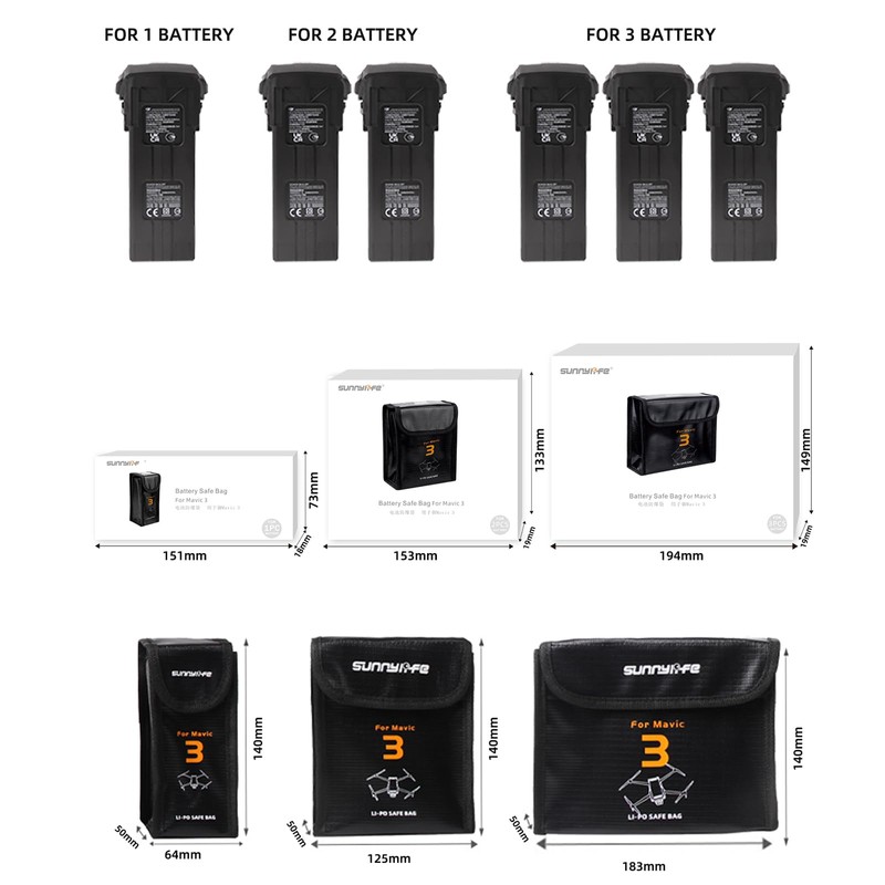 Sinyutia Mavic 3 Pro Battery Bag, Fireproof Explosion-Proof Lipo Batteries