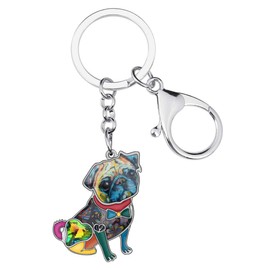 DUOWEI Heart Rhinestone Cute Pug Dog Keychain Pet Key Chain Handbag Decoration for Women Girls Charm Gifts (Multicolor)