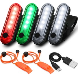 Treela 6 Pcs LED Navigation Kayak Lights with Safety Whistle Battery Operated Stern Boat Lights Rechargeable Boat Lights for Night Kayaking, Bike Tail Light, Pontoon, 4 Light Mode Options