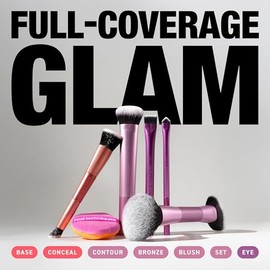 Real Techniques Big Blends Energy Brush + Kit de Esponja de Doble Cara, Juego de 6 Brochas de Maquillaje Facial y Esponja para Base, Corrector, Polvo 