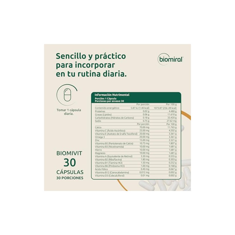 Biomiral Biomivit 400 Multivitamínico Mujer Vitamina B12 Ácido Fólico Omega