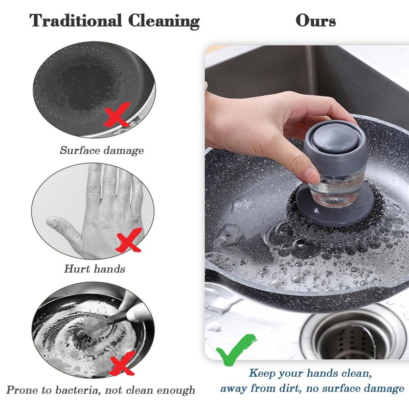 SanKristo Soap Dispensing Dish Brush 2 Pack, Push Button Auto