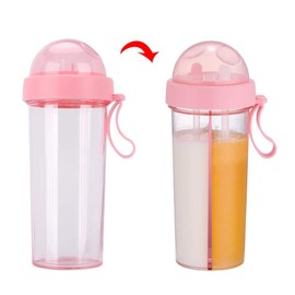Dual-Use Bottle, 600ml Portable Two Straws Couple Water Bottle, Double Sided Drink Cup, Two-Layer Water Bottle for Outdoor Travel Sport(Pink)