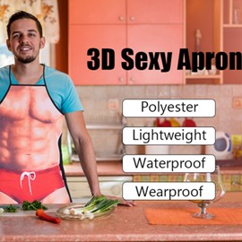 QANYEGN 3D Waterproof Funny Apron, Sexy Man and Woman Cooking Aprons, Funny Aprons for Men, Polyester Sexy Apron for Home, Kitchen.(Sexy Man)