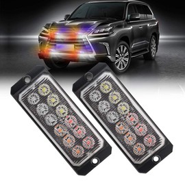 Teguangmei Emergency Strobe Lights,2 x 12LED Super Bright Red/Amber/Blue/White Flashing Strobe Light 36W Surface Mount Grille Warning Hazard Light Bar for Car Vehicle Truck Trailer Caravan ATVs 12-24V