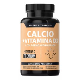 Beyond Vitamins | Calcio 1000 + Vitamina D3 | Potenciado Con Colágeno Hidrolizado Y Vitamina C | Caltrato 1000mg Con Cápsula Vegana Para Todas Las Dietas (180 Cápsulas)
