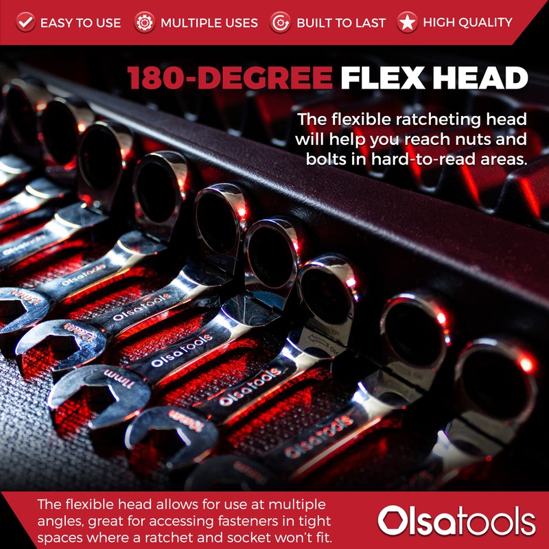 Olsa Tools Stubby Ratcheting Wrench Set - 12 Pc Metric