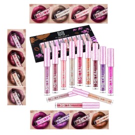 PhantomSky 12PCS Long Lasting Metallic Glitter Liquid Lipstick Collection, Shimmer Waterproof Lip Stick Set Pigmented Lip Makeup for Women and Girls
