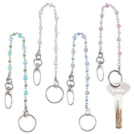 NBEADS 4 Pcs Beads Key Keeper, 27cm Long Multi Colored Glass Beaded Strap Keychain Wallet Purse Lanyard Holder with Swivel Hook for Women Key Organizer