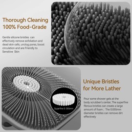 Zinc Infused Silicone Body Scrubber for Men, New Upgrade Deep Exfoliating Body Scrubber for Shower, Silicone Loofah Men for Sensitive Skin with Lathering Bristles and Ergonomic Non-Slip Handle, Gray