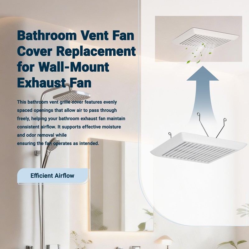 White Plastic Bathroom Vent Fan Cover (C350GN) with Springs, Compatible