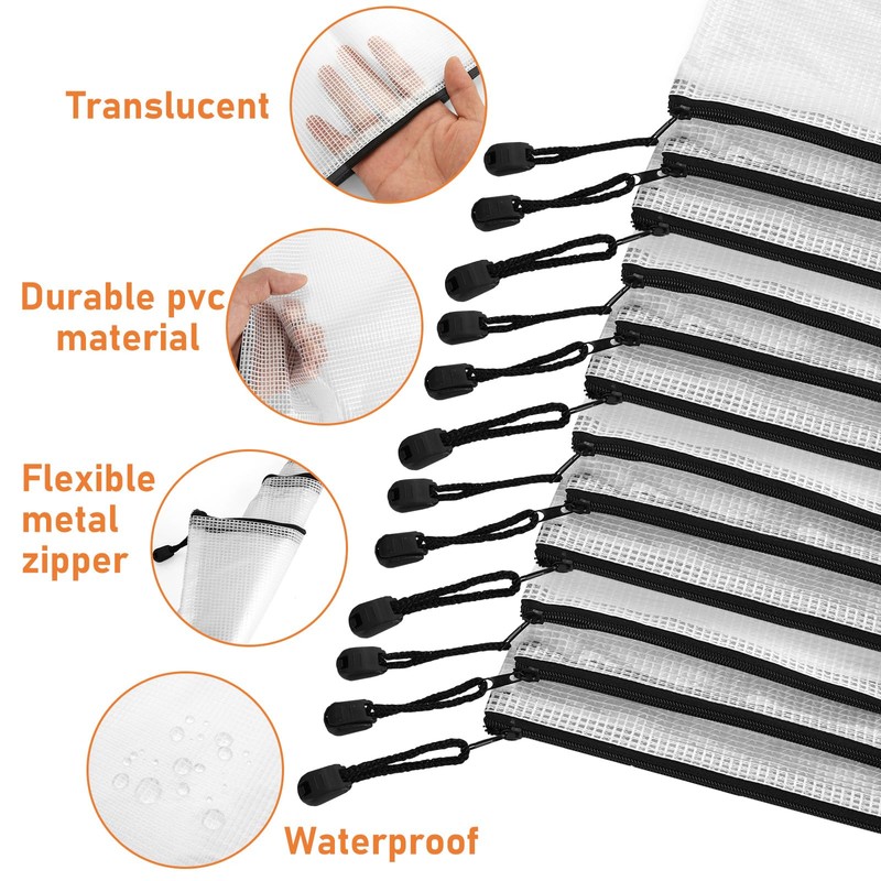 MUXHEL 12PCS A3 Plastic Wallet, A3 Zip Wallets, Translucent Document