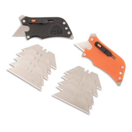 Outdoor Edge 2-Pack SlideWinder Utility Knife with 8 Extra Utility Blades - All in One Multitool with Standard Utility Blades, Screwdrivers, Bottle Opener and Pocket Clip (Black and Orange)