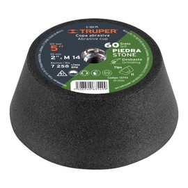 Truper C-351-PI Copa Desbaste, 5", Grano 60 para Piedra, 14mm