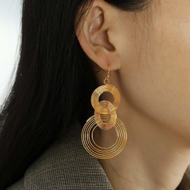 W WEILIRIAN Vintage Circle Drop Earrings Big Circle Hoop Earrings Triple Circle Earrings Geometric Circle Earrings Statement Hoop Drop Earrings Gold Oval Stud Earrings Jewelry for Women (Gold)
