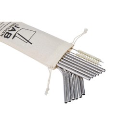 JABs 12 Silver Stainless Steel Straws Reusable Straight Straws and Curved Straws Cleaning Brushes Carry Bag