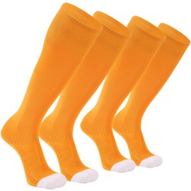 SPST Premium Soccer Socks, Baseball Softball Socks for Youth & Adult, Performance Durable Football Tube Socks, 2 Pack Orange S