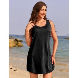 AI'MAGE Womens Swimsuit Coverup Hollow Out Bathing Suit Cover Up Sleeveless Bikini Beach Cover Up Tank Dress S-3XL Black