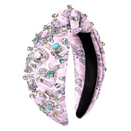 MOLOCH Diadema Vaquera Estilo Western Para Mujer, Sombrero De Bota De Vaquero, Diadema Con Nudo De Estrellas, Diadema Con Nudo Superior Con Joyas De Cristal, Accesorios Para El Cabello Para Conciertos