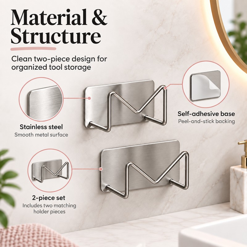 Wall-Mounted Styling Tool Holder for Bathroom – Self-Adhesive Storage Rack