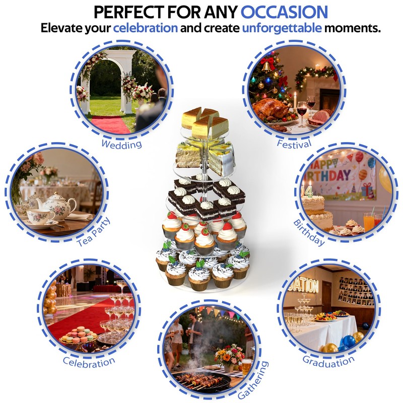 LoengMax 5-Tier Rotating Cupcake Stand, Clear Acrylic 360° Spinning Dessert