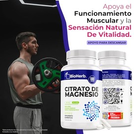 BioHerb® | Citrato de Magnesio Puro con 12% Magnesio Elemental de Maxima Absorcion con 180 Cápsulas (Para 6 Meses) – Apoyo Hidratación, Equilibrio Ele