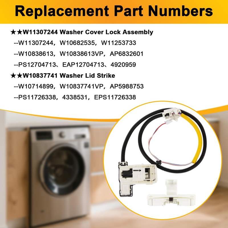W11307244 Washer Lid Lock Kit with Lid Strike for Whirlpool
