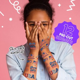 Big Dot of Happiness 4th of July Temporary Tattoos, Red White & Blue America Patriotic Party Favors, Fourth of July Party in the USA Tattoos - Set of 12 Sheets