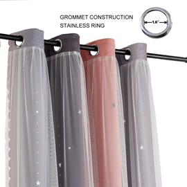 FANLI 2 Panels Star Ombre Rainbow Blackout Curtains for Kid Girls Bedroom Living Room Decor Darkening Moon Double Layer Star Cut Out Stripe Gradient Window Curtain (Pink/Blue, 52WX63L-2PANELS)