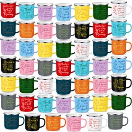 Didaey 48 Pcs Thank You Mugs Team Gifts Bulk, 12 oz Inspirational Enamel Coffee Cups with Handle, Floral Motivational Gifts for Employee Appreciation, Teachers, Coworkers, Volunteers, Staff