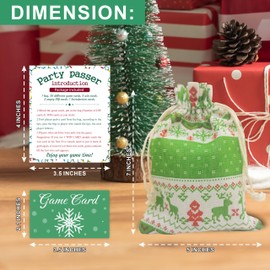 Christmas Green Pass The Bag Game - 44 Game Cards & 1 Pass Bag In Total - Party Game For Adult, Holiday Group Activity & Gathering Prize Game - Home & Office Party Favor & Supplies - A01