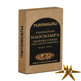 PuranGuru Nagchampa Incense Cones | 30 Per Box | Big Size 1.5" | Natural Nag Champa Dhoop Cones | Frangipani Fragrance Dhoop Batti Agarbatti | Idea for Aromatherapy, Meditation, Relaxation, Home Décor