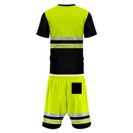 mymixtrendz Mens Hi Vis Visibility Reflective Tracksuit Short Sleeve Elasticated Waist Drwastring Cord Side Front Chest Pockets Work Wear Saftey Tshirt Shorts 2 Piece S/2XL