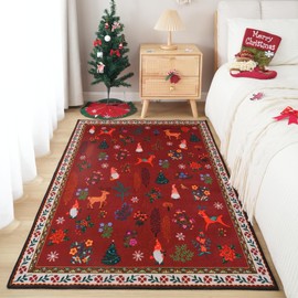 Rugcomf Christmas Rug 3x5 Rug Washable Area Rug Office Rug Non Slip Thin Red Holiday Rugs for Bedroom, Bedside, Kitchen, Entryway, Kids Room, Office(Santa Claus Red)