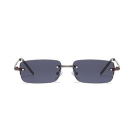 WDZAYXC Rectangular Retro Rimless Sunglasses for Men and Women, Metal Frame, Various Colours, UV400 Protection, grey/black, Unit size