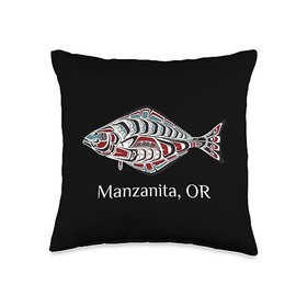 Manzanita Oregon Native American Tribal Halibut Manzanita Oregon Halibut PNW Native American Indian Art Throw Pillow, 16x16, Multicolor