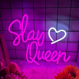 Slay Queen Neon Sign, Slay Queen Led Signs for Wall Decor, Dimmable Pink Neon Light Sign for Bedroom, Preppy Girl Aesthetic Room Dorm Decor, Neon Gift for Girls