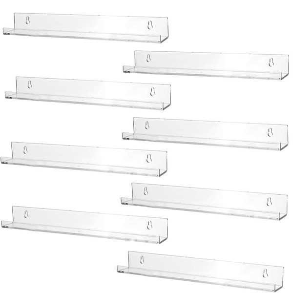 Sooyee 8 Pack 15 Inch Acrylic Invisible Kids Floating Bookshelf for Kids Room,Modern Picture Ledge Display Toy Storage Wall Shelf,Clear (8 Pack)