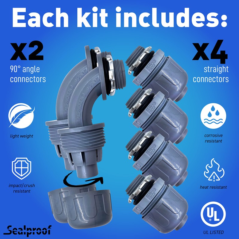 Sealproof 1/2-Inch Non-Metallic Liquid-Tight Conduit and Connector Kit, 25 Foot
