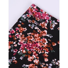 DJT Women's Skirts Stretchy Waistband A Line Handkerchief Hem Flowy Flared Casual Midi Skirt Black Orange Floral XXL