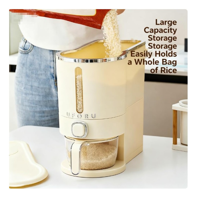 Reflygen Rice Dispenser With Measuring Cup,Kitchen Grain Storage Container,Pantry&Home Dry