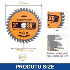 Hoja de sierra circular TCT de 3 pulgadas 36T con eje de 3/8 pulgadas de limpieza rápida de madera de corte para madera, plástico, PCV, acrílico, aluminio compatible con Bosch Milwaukee Dewalt Worx