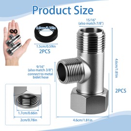 Pack of 2 3-Way Connection Valves, T-piece 3/8 Inch Diverter Valve with 2 Washer, 3-Way T-Piece Water Connection Distributor, Pure Copper Surface, Nickel-Plated for Home, Toilet, Connection Valve