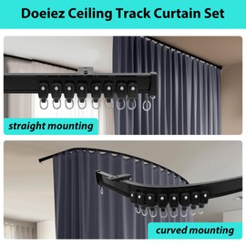 Room Divider Blackout Curtains Flexible Sliding Tracks Sets Ceiling Mounted Rod Window Curtain Privacy Separation for Bedroom Living Rooms,1 Panel Grey Drape and Black Track Set-W144xH108 in