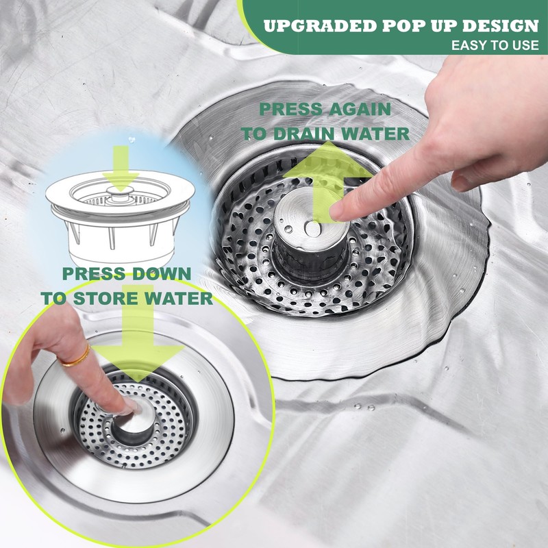 Kitchen Sink Drain Strainer 3 in 1, 304 Stainless Steel