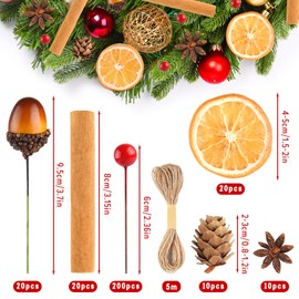 PLULON 281 Pcs Christmas Wreath Making Supplies Dried Orange Slices Artificial Berries Acorn Wreath Accessories for Xmas Craft Supplies Decorations