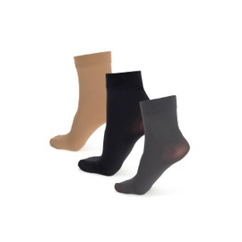 NOQ Mira Women's Socks Over the Ankle Plain 40 Denier Opaque Microfibre Matt Classic with Comfort Waistband One Size Casual Office, 3pk Nero/Graphite/Beige
