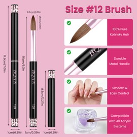 BQAN Pro Kolinsky Acrylic Brush Size 12 for Nail Extension & Full Cover