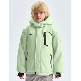 GEMYSE Boy's Waterproof Ski Snow Jacket Hooded Fleece Windproof Winter Jacket (Aqua Green,10/12)